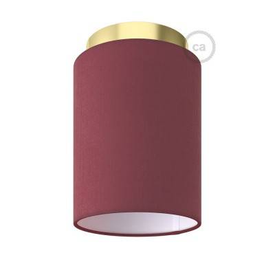 Fermaluce Metal with Cylinder Lampshade, Ø 15cm h18cm, metal finish wall or ceiling flush light - Brass - Burgundy Canvas