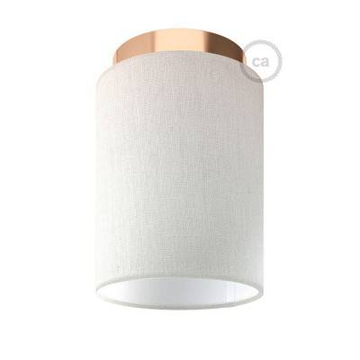 Fermaluce Metal with Cylinder Lampshade, Ø 15cm h18cm, metal finish wall or ceiling flush light - Copper - White Raw Cotton