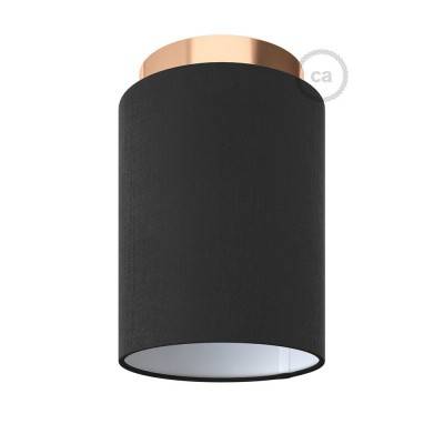 Fermaluce Metal with Cylinder Lampshade, Ø 15cm h18cm, metal finish wall or ceiling flush light - Copper - Black Canvas