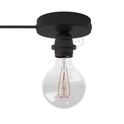 Spostaluce, the metal light source with E27 threaded lamp holder, fabric cable and side holes - Black