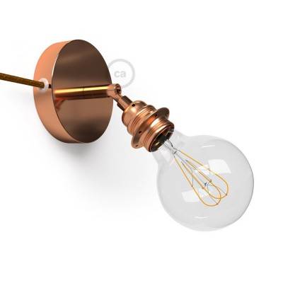 Spostaluce Metal 90°, the adjustable light source with E27 threaded lamp holder, fabric cable and side holes - Copper