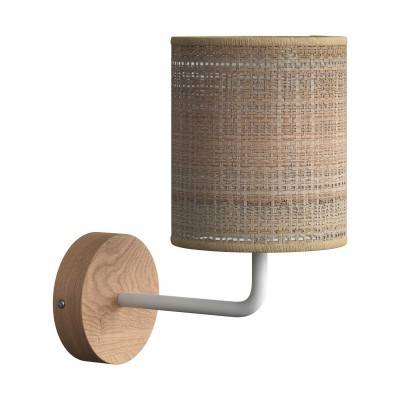 Fermaluce Wood, ceramics wall light with lampshade and bent extension - Neutral - Natural Raffia