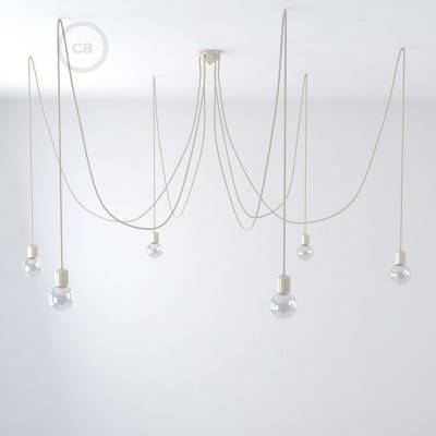 Multiple pendant lamp with 6 falls Made in Italy complete with fabric cable and coloured ceramic finishes - Ivory