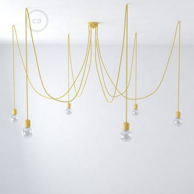 Multiple pendant lamp with 6 falls Made in Italy complete with fabric cable and coloured ceramic finishes - Yellow