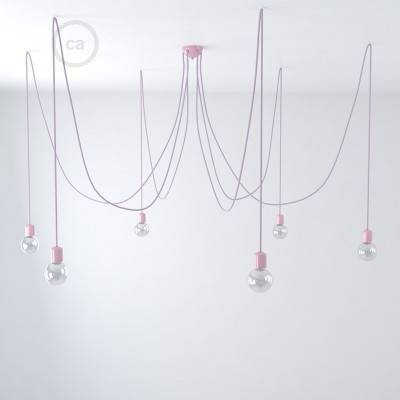 Multiple pendant lamp with 6 falls Made in Italy complete with fabric cable and coloured ceramic finishes - Liliac