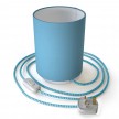 Posaluce in metal with Sky Blue Cilindro lampshade, complete with fabric cable, switch and UK plug