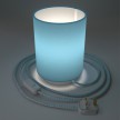 Posaluce in metal with Sky Blue Cilindro lampshade, complete with fabric cable, switch and UK plug