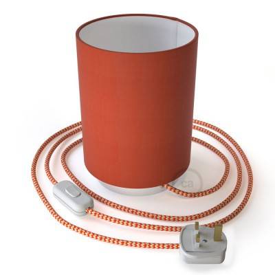 Posaluce in metal with Lobster Cinette Cilindro lampshade, complete with fabric cable, switch and UK plug - White - Lobster Cinette