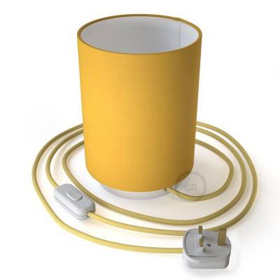 Posaluce in metal with Bright Yellow Cilindro lampshade, complete with fabric cable, switch and UK plug - White - Bright Yellow Canvas