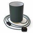 Posaluce in metal with Petrol Blue Cinette Cilindro lampshade, complete with fabric cable, switch and UK plug