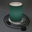 Posaluce in metal with Petrol Blue Cinette Cilindro lampshade, complete with fabric cable, switch and UK plug