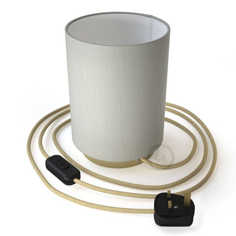 Posaluce in metal with White Lawn Cilindro lampshade, complete with fabric cable, switch and UK plug