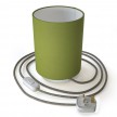 Posaluce in metal with Olive Green Canvas Cilindro lampshade, complete with fabric cable, switch and UK plug