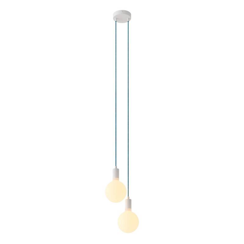 2-light multi-pendant lamp featuring fabric cable and metal finishes