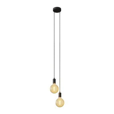 2-light multi-pendant lamp featuring fabric cable and metal finishes - Black