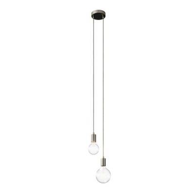 2-light multi-pendant lamp featuring fabric cable and metal finishes - Brushed titanium