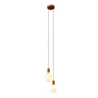 2-light multi-pendant lamp featuring fabric cable and metal finishes - Brushed copper