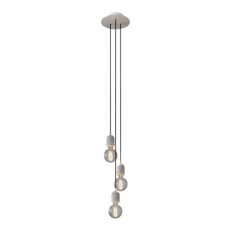 3-light pendant lamp with 200 mm round Rose-One, featuring fabric cable and concrete finishes