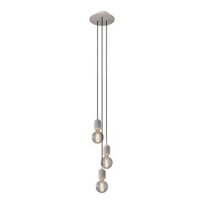 3-light pendant lamp with 200 mm round Rose-One, featuring fabric cable and concrete finishes - Light cement