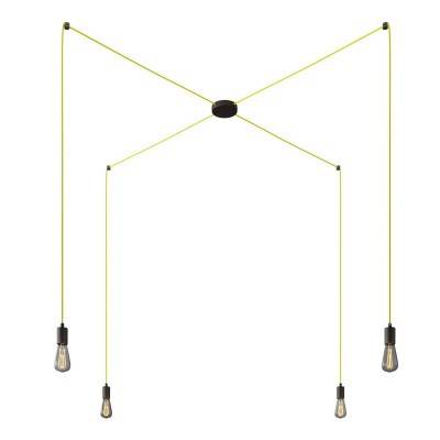 Spider - 4-light multi-pendant Made in Italy lamp featuring fabric cable and metal finishes - Black