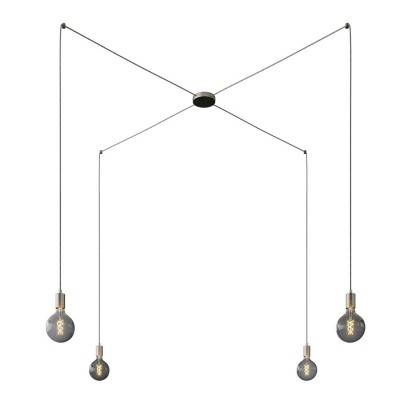 Spider - 4-light multi-pendant Made in Italy lamp featuring fabric cable and metal finishes - Brushed titanium