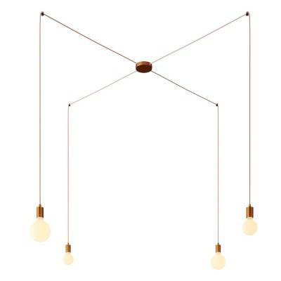 Spider - 4-light multi-pendant Made in Italy lamp featuring fabric cable and metal finishes - Brushed copper