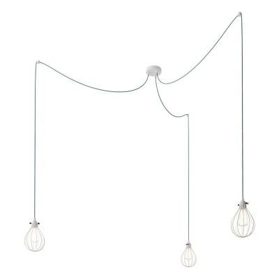 Spider - 3-light multi-pendant Made in Italy lamp featuring fabric cable and Drop lampshade - White