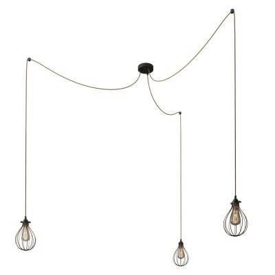 Spider - 3-light multi-pendant Made in Italy lamp featuring fabric cable and Drop lampshade - Black