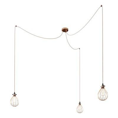 Spider - 3-light multi-pendant Made in Italy lamp featuring fabric cable and Drop lampshade - Copper