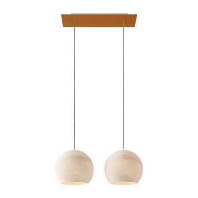 2-light pendant lamp with 675 mm rectangular XXL Rose-One, featuring fabric cable and Dome M lampshade - Linen Polyester