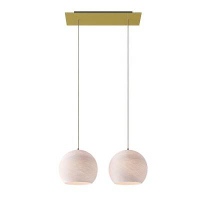 2-light pendant lamp with 675 mm rectangular XXL Rose-One, featuring fabric cable and Dome M lampshade - Ecru beige Polyester