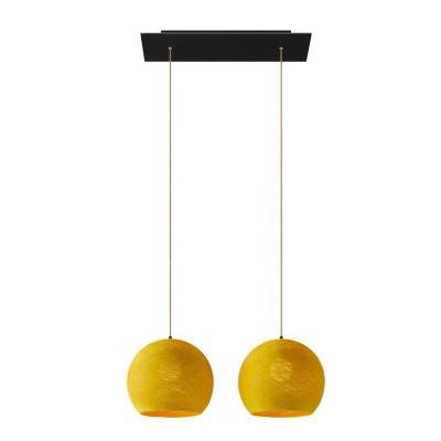 2-light pendant lamp with 675 mm rectangular XXL Rose-One, featuring fabric cable and Dome M lampshade - Mustard Polyester