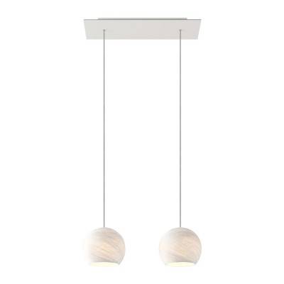 2-light pendant lamp with 675 mm rectangular XXL Rose-One, featuring fabric cable and Dome XS lampshade - White Polyester