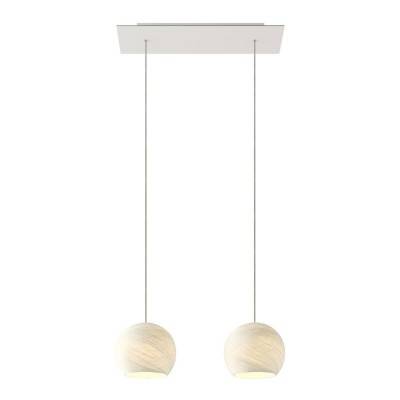 2-light pendant lamp with 675 mm rectangular XXL Rose-One, featuring fabric cable and Dome XS lampshade - Milk Polyester