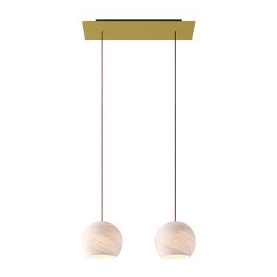 2-light pendant lamp with 675 mm rectangular XXL Rose-One, featuring fabric cable and Dome XS lampshade - Ecru beige Polyester