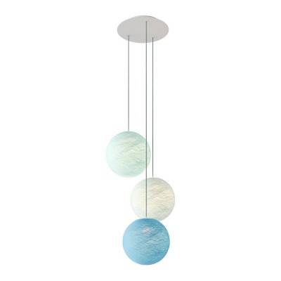 3-light pendant lamp with 400 mm round XXL Rose-One, featuring fabric cable and Sphere M lampshade - Light Blue Polyester - Denim - Pearl Grey