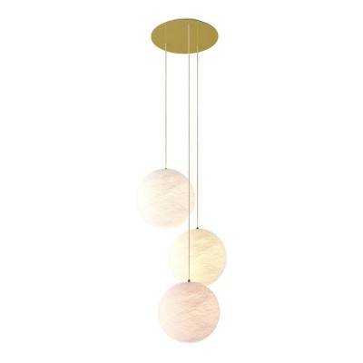 3-light pendant lamp with 400 mm round XXL Rose-One, featuring fabric cable and Sphere M lampshade - White Polyester - Milk - Ecru beige