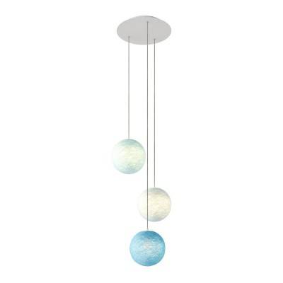 3-light pendant lamp with 400 mm round XXL Rose-One, featuring fabric cable and Sphere XS lampshade - Light Blue Polyester - Denim - Pearl Grey