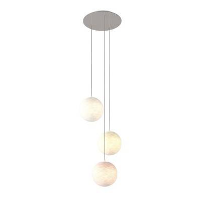 3-light pendant lamp with 400 mm round XXL Rose-One, featuring fabric cable and Sphere XS lampshade - White Polyester - Milk - Ecru beige