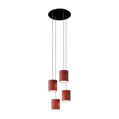 4-light pendant lamp with 400 mm round XXL Rose-One, featuring fabric cable and fabric Cylinder lampshade - Burgundy canvas