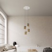 4-light pendant lamp with 400 mm round XXL Rose-One, featuring fabric cable and fabric Cylinder lampshade