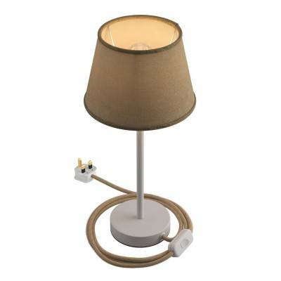 Alzaluce with Impero lampshade, metal table lamp with english plug, cable and switch - Matt White - Natural Jute