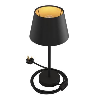 Alzaluce with Impero lampshade, metal table lamp with english plug, cable and switch - Matt Black - Black Cinette