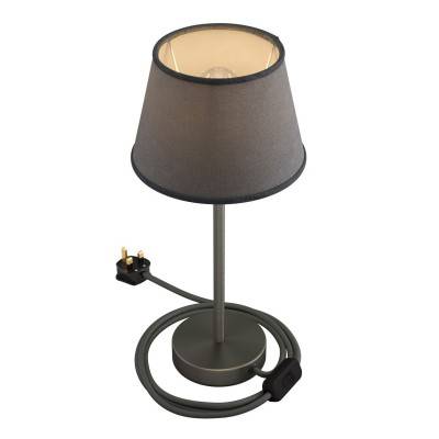 Alzaluce with Impero lampshade, metal table lamp with english plug, cable and switch - Brushed titanium - Grey Jute