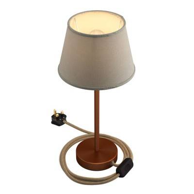 Alzaluce with Impero lampshade, metal table lamp with english plug, cable and switch - Brushed copper - Light Jute