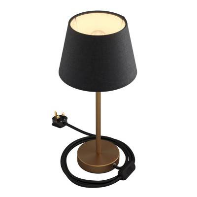 Alzaluce with Impero lampshade, metal table lamp with english plug, cable and switch - Brushed bronze - Canvas Anthracite