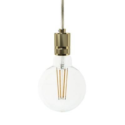 Pendant lamp with textile cable and milled aluminium lamp holder - Made in Italy - Brass