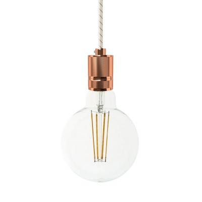 Pendant lamp with textile cable and milled aluminium lamp holder - Made in Italy - Copper