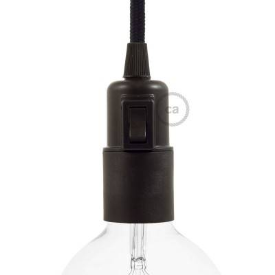 Thermoplastic E27 lamp holder kit with switch - Black