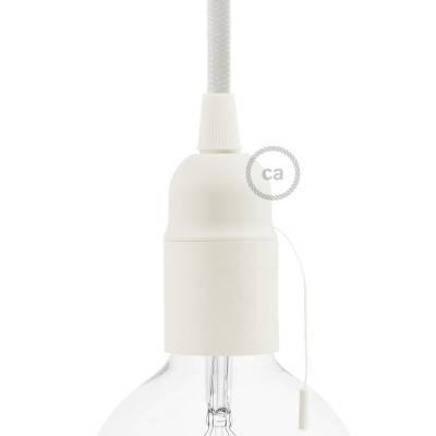 Thermoplastic E27 lamp holder kit with pull switch - White